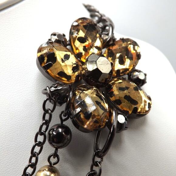 New York & Co. Multistrand Necklace, Animal Print Beads Side Floral Pendant, 20" - Picture 2 of 11